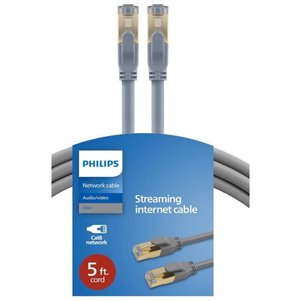 Philips Cat8 Ethernet Cable, Long 10 Ft Cord, 40 Gbps, 2000Mhz, RJ45M Connector,